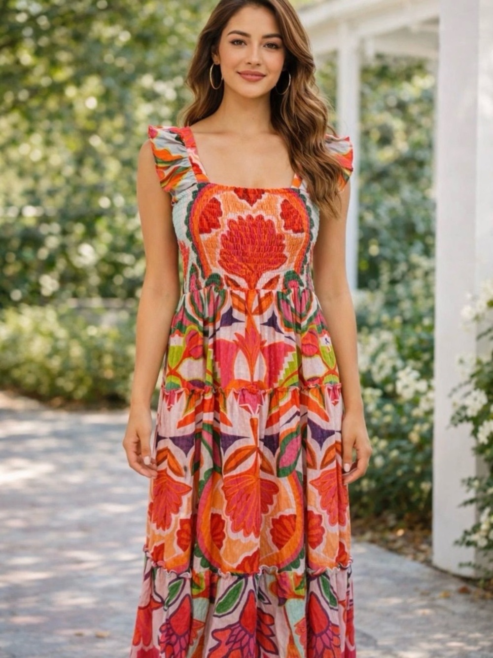 Vince Camuto Colorful Printed Square Neck Sleeveless Midi Dress in size M NWT